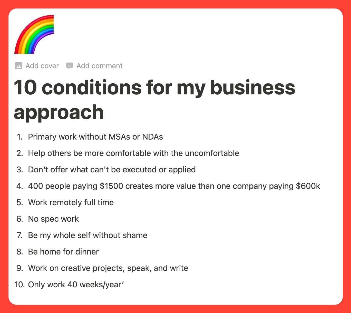 A screenshot of the 10 conditions for my business ap